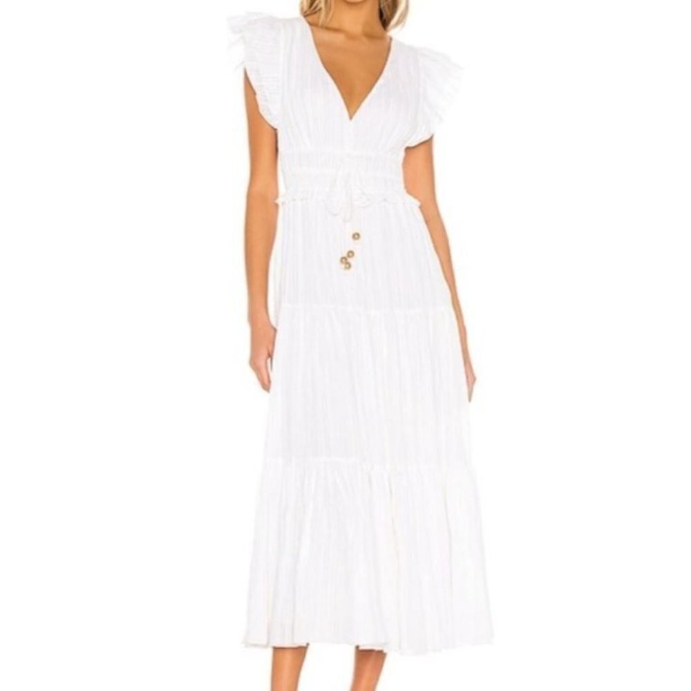 NEW/NWT Karina Grimaldi Revolve KARLA White Metallic Midi Dress Size Small